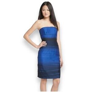 Monique Lhuillier Ruched Ombré Chiffon Mini Dress Blue Sz 2 Prom Bridesmaid